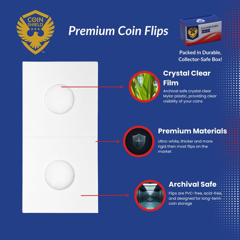 100 2x2 Quarter Size Premium Cardboard Coin Flips Paper Holder