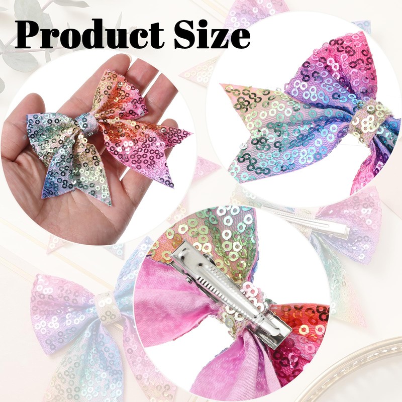 Bows for Girls Rainbow Hair Clips Pastel Fabric Metal Accessories,