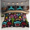 Rapport Funky Neon Reversible Striped Duvet Cover Bed Set, Polycotton,