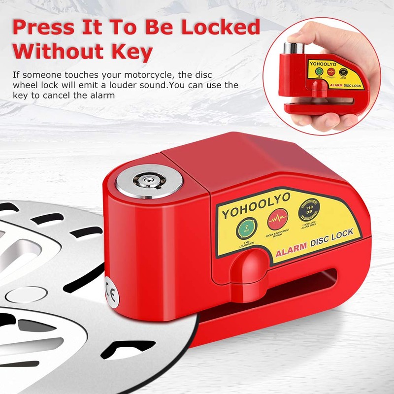 YOHOOLYO Alarm Disc Lock Motorcycle Disc Brake Lock Anti-Theft Waterproof