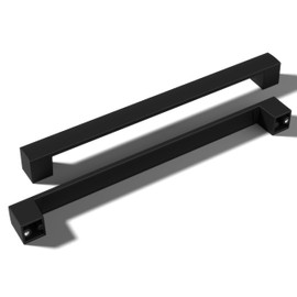 monti hardware | 1 Pack Flat Black 8.8 Inch Hole Center | Solid Metal Cabinet Handles Bathroom Home Decor Drawer Pulls | Stainless Metal Kitchen Cabinet Handles | Leone Collection