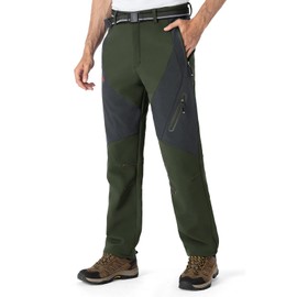 TBMPOY Men's Snow Pants Waterproof Winter Ski Fleece Lined Softshell Snowboard Warm Outdoor Hiking Army Green 36