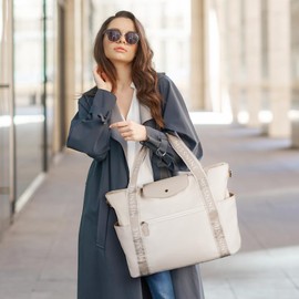 Missnine Tote Bag 15.6 Inch Laptop Bags Lightweight Work Bags for Women Large Capacity Computer Bags for Office Travel, beige, 当代