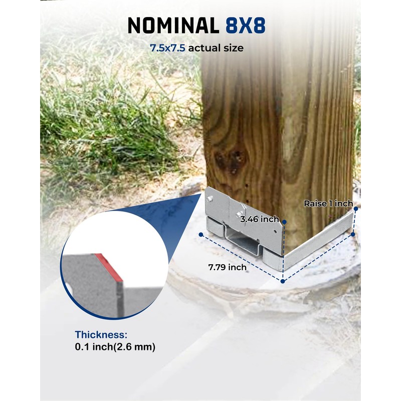 vikofan 8x8 Post Base (7.5x7.5in Actual) 4-Pack - Dacromet Coated