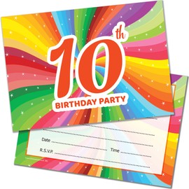 Olivia Samuel 20 x 10th Birthday Party Invitations. Children's Bright Unisex Style. Multipack of 20 Invites with Envelopes