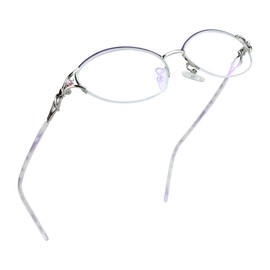 LifeArt Alloy Semi-Rimless Reading Glasses,Blue Light Blocking Glasses, Anti Eyestrain, Computer Gaming Glasses, TV Glasses for Women Men, Anti Glare (Purple Silver, +2.50 Magnification)