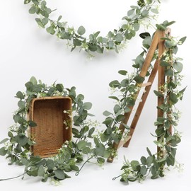 Gypsophila Artificial Eucalyptus Garland 2 Pack, 5.8Ft Faux Baby Breath Flowers Vine, Real Touch Hanging Flower Decor for Wedding Arch Party (White)