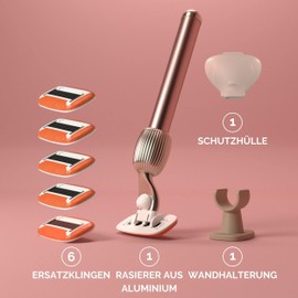 Fler The Razor Shave Set - Women's Razor with Interchangeable Razor Heads, Razor with Holder, 6 Replacement Blades and Protective Case, Unisex Razor, Razor Blades with Aloe Vera, Vitamin E, Blush Pink