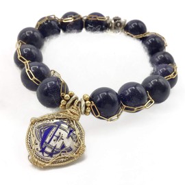 Vintage Love Token Coin Bracelet | CCE Initial Bracelet | Blue Beaded Bracelet | Antique Victorian Jewelry For Women | 8 Inch