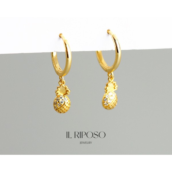 Pineapple Hoop Earrings • Gifts For Her • Minimalist Earrings In Sterling Silver • Best friend Gift - EH1087
