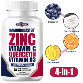 (2 Pack) ImmunoBlaster Zinc Quercetin 500mg with Vitamin D and C Antioxidant Immune Support High Potency Quercetin Zinc Supplement for Men and Women - Gluten, Soy, & Dairy Free - 120 Count (Twin Pack)