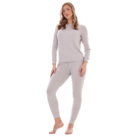 Keanu Ladies Ribbed Lounge Set - Casual Top with Leggings, Pyjamas or Loungewear - Supersoft Stretch Fabric with Elastane - Sizes 8-20 (Grey, 12-14)