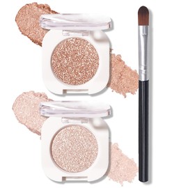 QIUFSSE Glitter Champagne Glow Single Eyeshadow,Ultra Fine Shimmer Eyeshadow Lightweight Sparkling Blendable Formula,Daily Multiuse Glossy Eyes Makeup (09 Moonstone + 11 Weaving Maid)