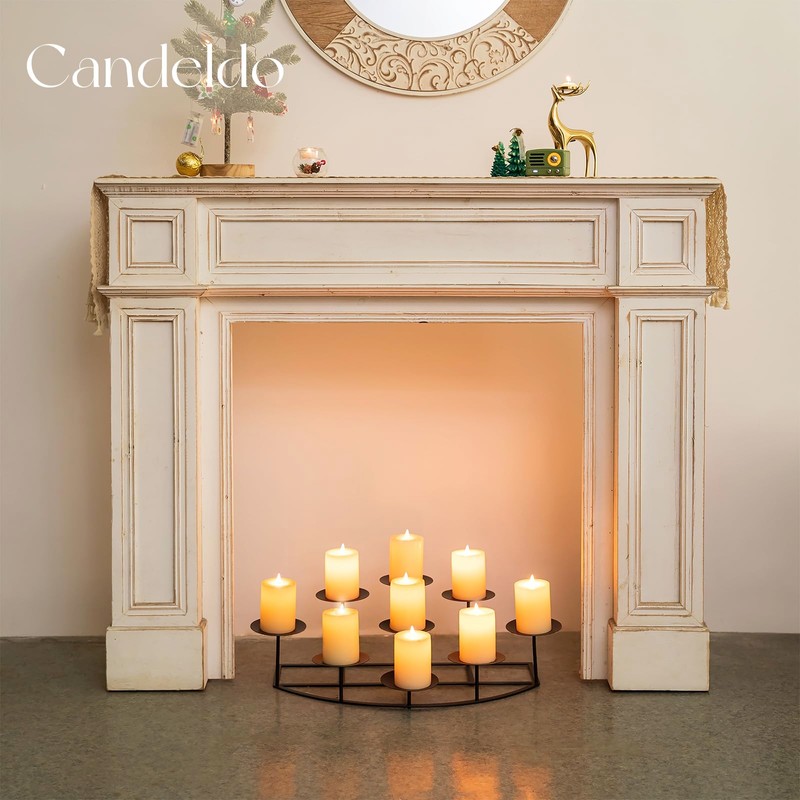 Candeldo Candelabra Fireplace Candle Holder: Black Metal Pillar Candle Holders