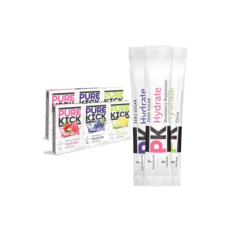 Pure Kick Hydration Singles To Go Drink Mix, Variety Pack,