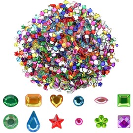 1200 Pack Acrylic Flatback Rhinestones Jewels Craft Gems Jewels Crafts Gemstone Pirate Treasure Jewels Jewels Stickers Rhinestones Party Arts Decoration for Kids Colorful Bling Crystal (12 Shapes)