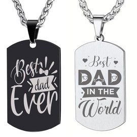 Mandore Designs Square Engraved Dad Necklace, Father's Day Gift for Daddy and Men's (Style 2 (Best Dad in the World), Black)