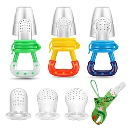 Juego de 3 Chupones alimentadores para bebés. Mordedera. Chupetes de alimentación para bebé con agarres texturizados, incluye puntas extras y Clip... 