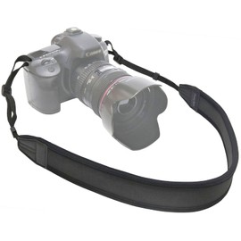 カメラ ネック ストラップ 一眼レフ ・ ミラーレス・ コンパクト カメラ用 クッション性 ネオプレーン 素材 で肩への負担を軽減 シンプル ブラック