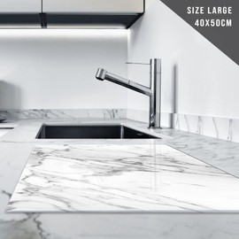 Glass Chopping Board | Non Slip Worktop Saver for Kitchen | Small Marble Effect Grey White Chopping Board