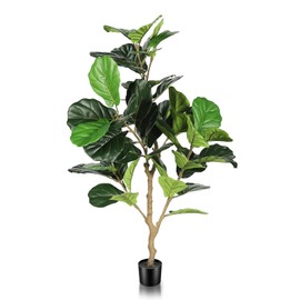 FEELEAD Artificial Fiddle Leaf Fig Tree 4ft - Fake Fig Leaf Trees in Pot - Faux Potted Ficus Lyrata Plant for Home Office Store Room Decor Indoor Housewarming