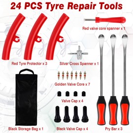 JABNOW Pack of 24 Tyre Assembly Tool, Motorcycle Mount Iron with 3 Rim Protection Kit, Fully Equipped Tyre Changer Lever, Tyre Changer for Motorcycle, Bicycle, E Scooter, Car