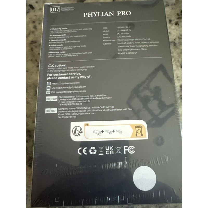 Phylian Pro U17 series Sonic Electric Toothbrush Rechargeable 5 brushing