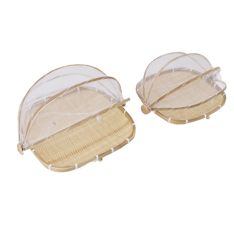 2Pcs Food Serving Tent Basket Fly Skeeter Insect Resistant Bamboo