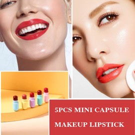 5Pcs Capsule Lipstick Set for Women Mini Capsule Makeup Lipstick Pills Set,Easy to Carry,Highly Pigmeted Long Lasting Waterproof Matte Velvet Lipstick Gift Set