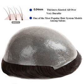 Ehairc Toupee for Men 0.04 Thin Skin Double Knots 100% Human Hair System for men wigs Men's Toupee Durable Men's Toupee Real Hair Base Size 8x10 Inch 120% Density（#1B20）