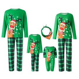 CocMouse Christmas Family Matching Pajamas Sets Christmas PJ's Letter Print Top and Plaid Pants Jammies Sleepwear for the Whole Family Holiday Pjs Christmas (Men, XL, A Green)