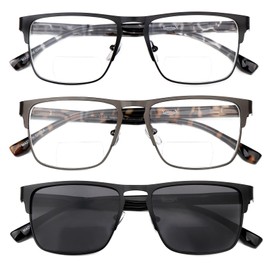 YsorrisoX 3 Pairs Bifocal Reading Glasses for Men and Women Include 1 Bifocal Sunglasses,Retro Adjustable Metal Spring Hinge Readers