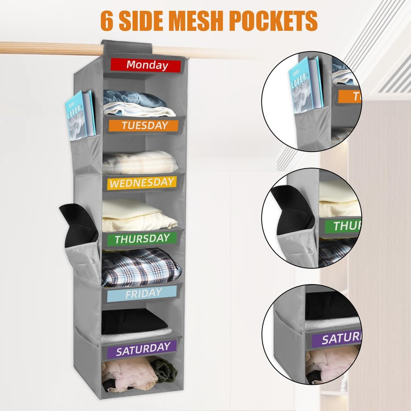 Yuuchoringee 6-Shelf Weekly Clothes Organizer for Kids Days of The