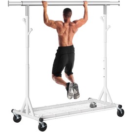 Gewudraw Heavy Duty Clothes Rack Load 530 LBS Metal Clothing Garment Rack Hang 200 pieces of clothing on Wheels Collapsible Rolling Portable & Adjustable with Hook for Hanging Clothes White