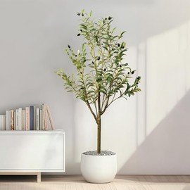 4FT Artificial Olive Tree, Indoor Faux Olive Tree Fake Potted Silk Olive Tree Plants with Lifelike Branches & Fruits for Home Office Decor