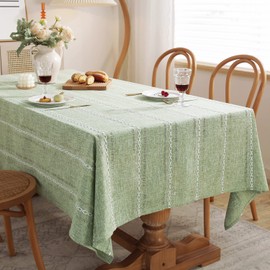 Chassic 60 x 104 inches Farmhouse Style Linen tablecloths, Wrinkle Resistant Washable Dining Room Table Cloths for 6 Foot Rectangle Tables - Hemstitch Sage Green