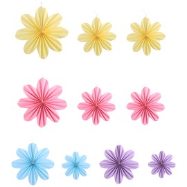 10pcs Hanging Paper Fan Flower Decoration,Yellow,Pink,Blue,Purple,Paper Fans for Party,Birthday,Wedding, Festival Decoration