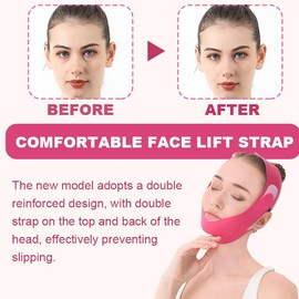 Face Lift Belt, Graphene Facial Lifting Band, V Shaped Belt Chin Up Lifting Face Outline Lifting V face Chin Strap (Rose Red)