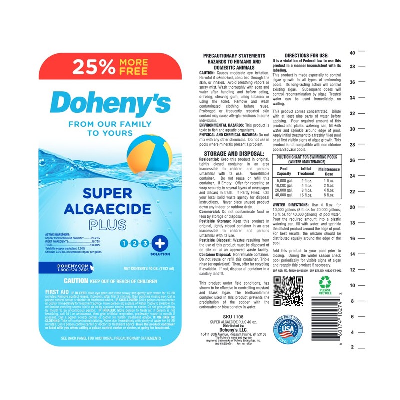 Doheny's Super Algaecide Plus | 100% Professional-Grade | Effective Against