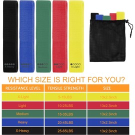 HCE Resistance Bands Set of 5 Fabric Resistance Bands, Butt Glutes Thighs Stretch Bands Made of Fabric 5-Pc Non-Slip Loop Bands for Workout Crossfit Yoga Pilates with Bag (Heavy)