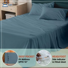 SLEEP-NEST Luxury California King Sheet Sets 4 Piece Comfy Breathable 600 TC 100% Egyptian Long Staple Cotton Sheets 72" x 84" Size Deep Pockets Fits Mattress Upto 16" Easy-Fit, Medium Blue