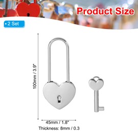 PATIKIL 3.9 Inch Love Locks Heart Padlock with Key Set, 2 Set Single Heart Couple Wishing Lock Love Padlock for Lover Bridge Anniversary Diary Book Card Box, Silver Tone