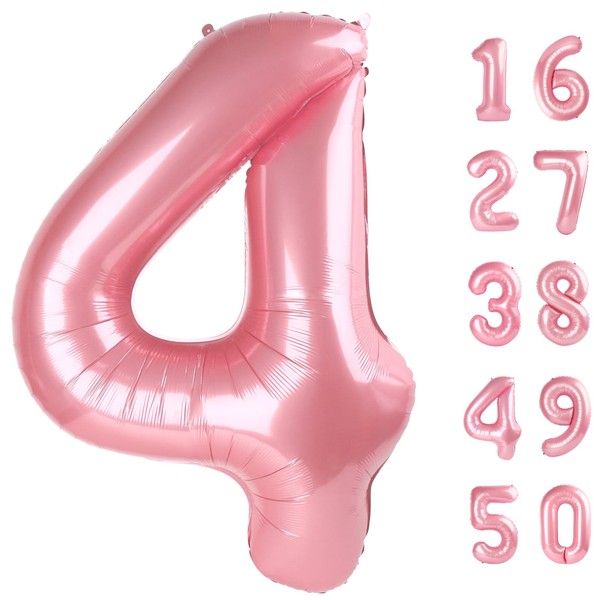 40 Inch Large Pearlescent Pink 4 Balloon Numbers Big Foil