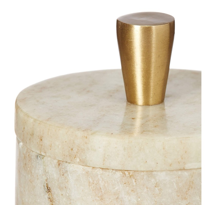 Queenza Brown Marble Salt Cellar with Lid and Premium Brass