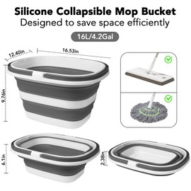 Large Collapsible Mop Bucket, 16L(4.2 Gallon) Plastic Bucket for House Cleaning, Car Washing, Silicone Cleaning Supplier Organizer, Portable Basket with Handle for Laundry Storage, RV Camping, Fishing
