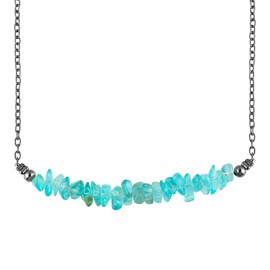 Natural Blue Apatite Chips Bar Necklace, Energy Healing Crystals, Birthday, Gift for Her, Gemstone Jewelry 18 inch AA+ Quality, Valentine Day Gift (Blue Apatite)