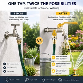 Dual Outlet Outdoor Garden Faucet for Hose Use – Metal Wall Tap with Independent Valves for Lawn Watering & Washing