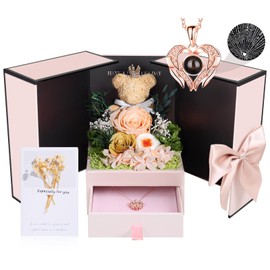 Birthady Gifts for Women Preserved Roses with Heart Necklace Fresh Flowers for delivery prime Forever Flowers Christmas gifts Box for Women Birthady Gifts for Mom Grandma Wife Her from Daughter