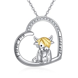 POPLYKE Highland Cow Necklace for Women 925 Sterling Silver Cow Jewellery for Girls Cow Gifts for Cow Lover Birthday Mother's Day