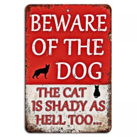 4yougifts Beware of Dog - The Cat Is Shady Too - Funny Pet Warning Sign